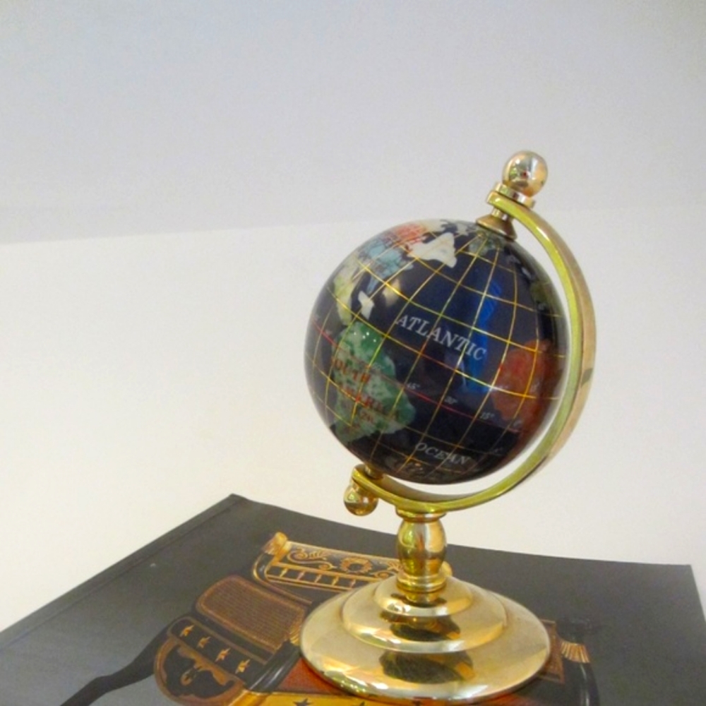Desktop World Globe Colored Gems On Brass Stand